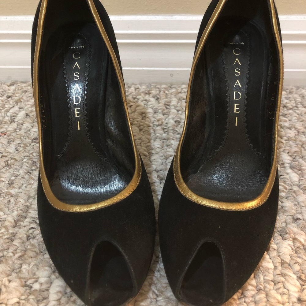 Casadei black suede peep-toe stilettos
